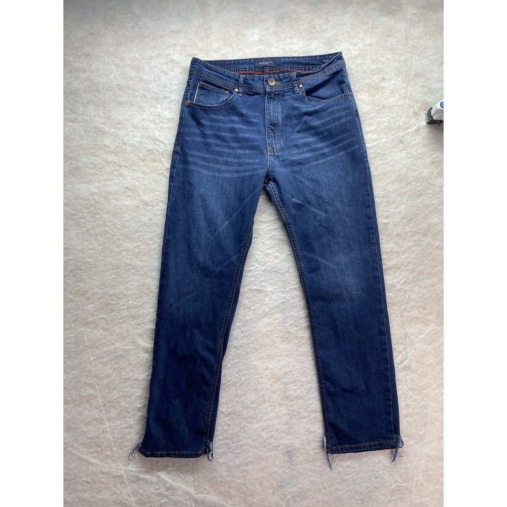 Sherman Morgan men's size 36x32 medium wash ankle slit straight fit denim jeans